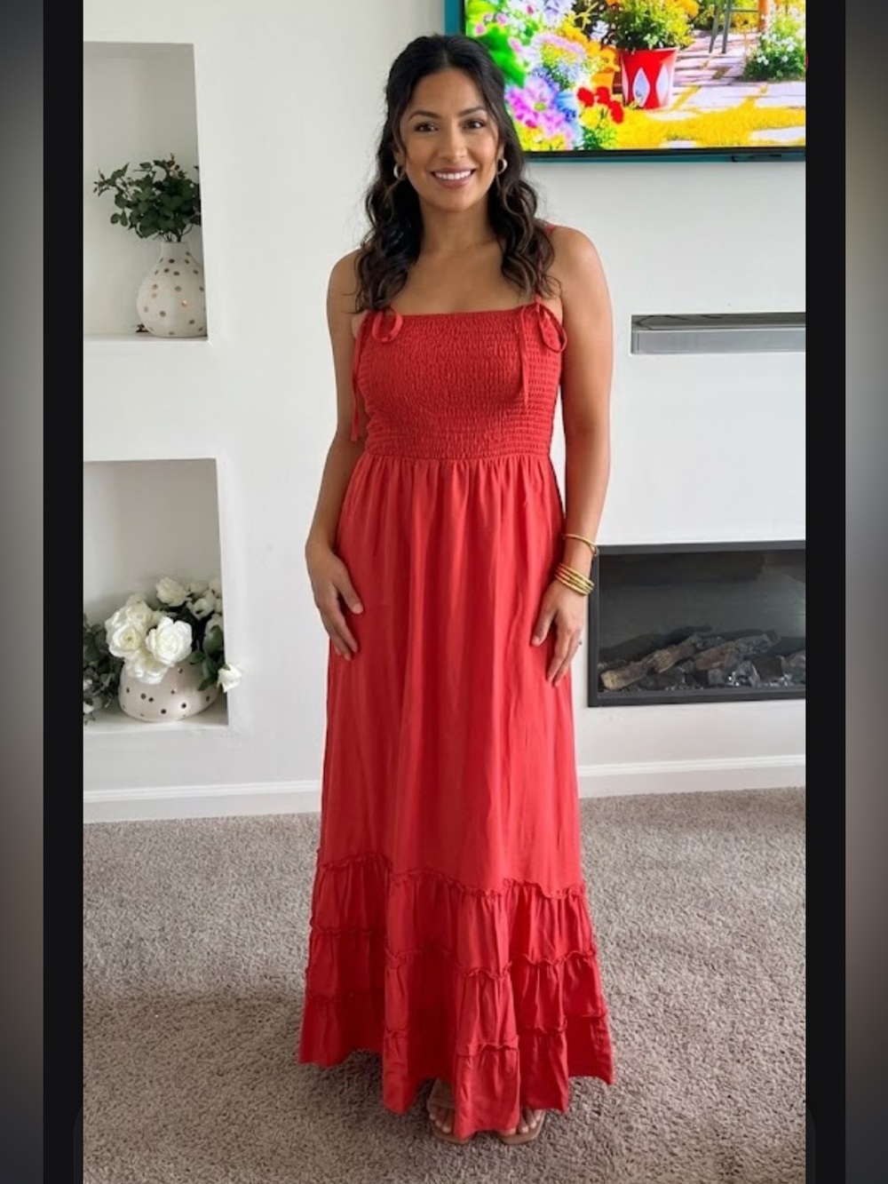 Soma Red Maxi Dress with Smocked Bodice - Picture 1 of 8